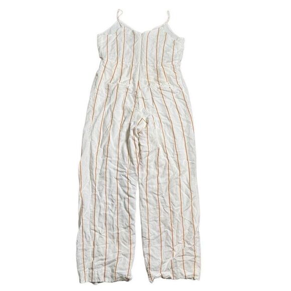 Anthropologie The Essential Jumpsuit Linen Blend Cream striped women’s Size 8 - Picture 3 of 9
